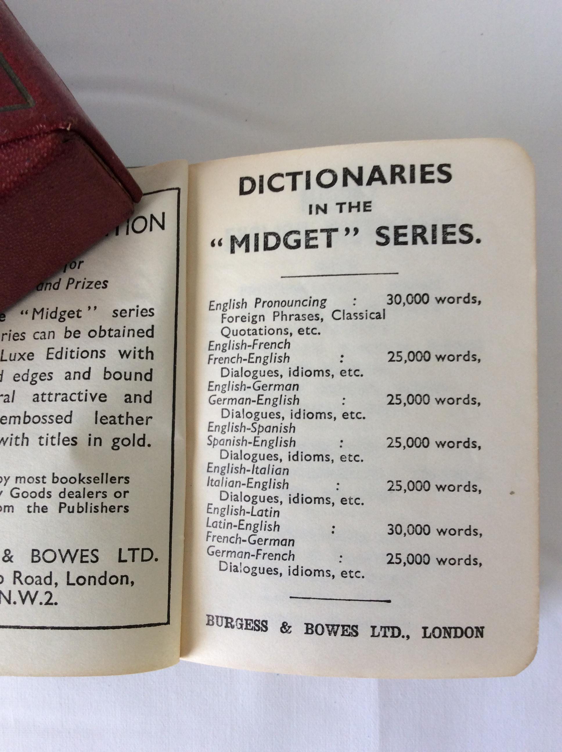 English Midget Series Dictionary in Red Leather Case Burgess