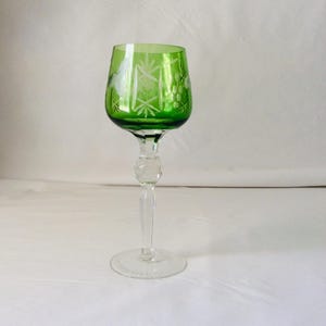 Hortensja Green Cut To Clear Wine Hock Grape Motif HO21 Polish Cut Glass Handmade VintageFindsFound Vintage Hortensia