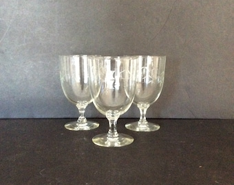 Sasaki Bamboo Water Goblets with Multisided Stems Set of 3 Made in Japan 5 1/4" Tall Discontinued Replacement VintageFindsFound Vintage