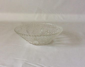 Heritage Clear from Federal Glass Small Fruit Dessert Bowl  VintageFindsFound Scroll and Dot Pattern