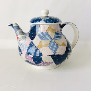 Ralph Lauren Patchwork by Wedgwood 4 Cup Teapot Made in England Casual Dinnerware VintageFindsFound Quilt Design Vintage