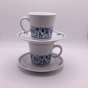 Noritake Progression Cup and Saucer Sets in Blue Moon Made in Japan Replacement VintageFindsFound Blue Green White Set of 2 Vintage