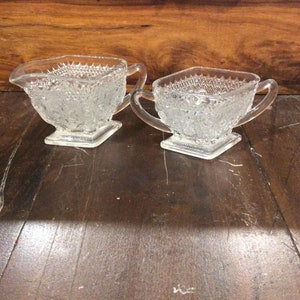 Indiana Glass Creamer and Sugar Bowl in the Sandwich Pattern Made in USA Replacement Discontinued VintageFindsFound