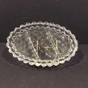 Fostoria American Clear Oval 3 Part Relish Dish Made in America Replacement Discontinued VintageFindsFound Retro Glass