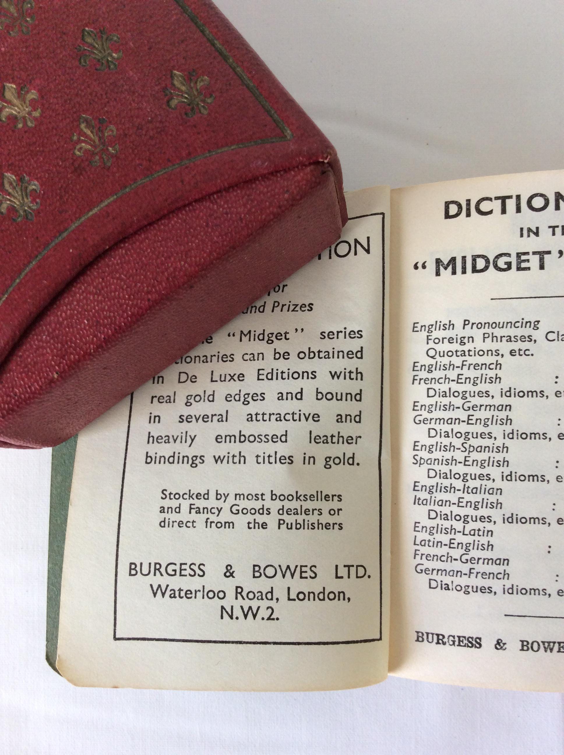 English Midget Series Dictionary in Red Leather Case Burgess