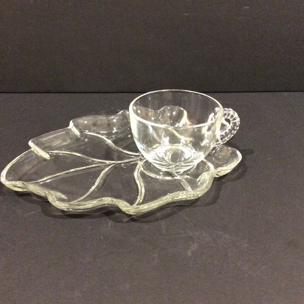 Vintage Hazel-Atlas Glass Snack Plate and Cup in Leaf Made in the USA Replacement Discontinued Discounted VintageFindsFound