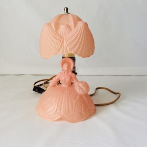 Southern Belle Frosted Pink Bedside Lamp L.E. Smith Molded Glass Art Deco VintageFindsFound Nursery Lighting Girls Room Lighting