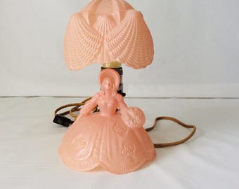 Southern Belle Frosted Pink Bedside Lamp L.E. Smith Molded Glass Art Deco VintageFindsFound Nursery Lighting Girls Room Lighting