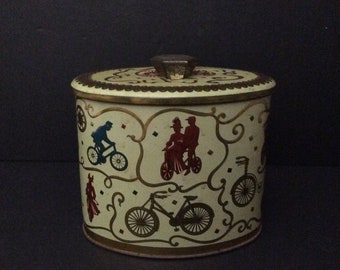 Vintage Baret Ware Tin Container Made in England Art Grace  Old Time Bicycle Riders Replacement Discounted Discontinued VintageFindsFound