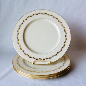 Golden Wreath by Lenox Dinner Plates Set of 4  Made in USA Replacement Retired Ivory China Gold Laurel On Rim Gold Edge VintageFindsFound