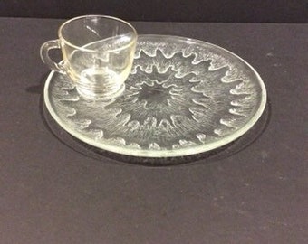 Set of 3 Vintage Indiana Glass Sunburst Snack Cup and Plate Sets Made in USA Replacement Discounted Discontinued VintageFindsFound Snack Set