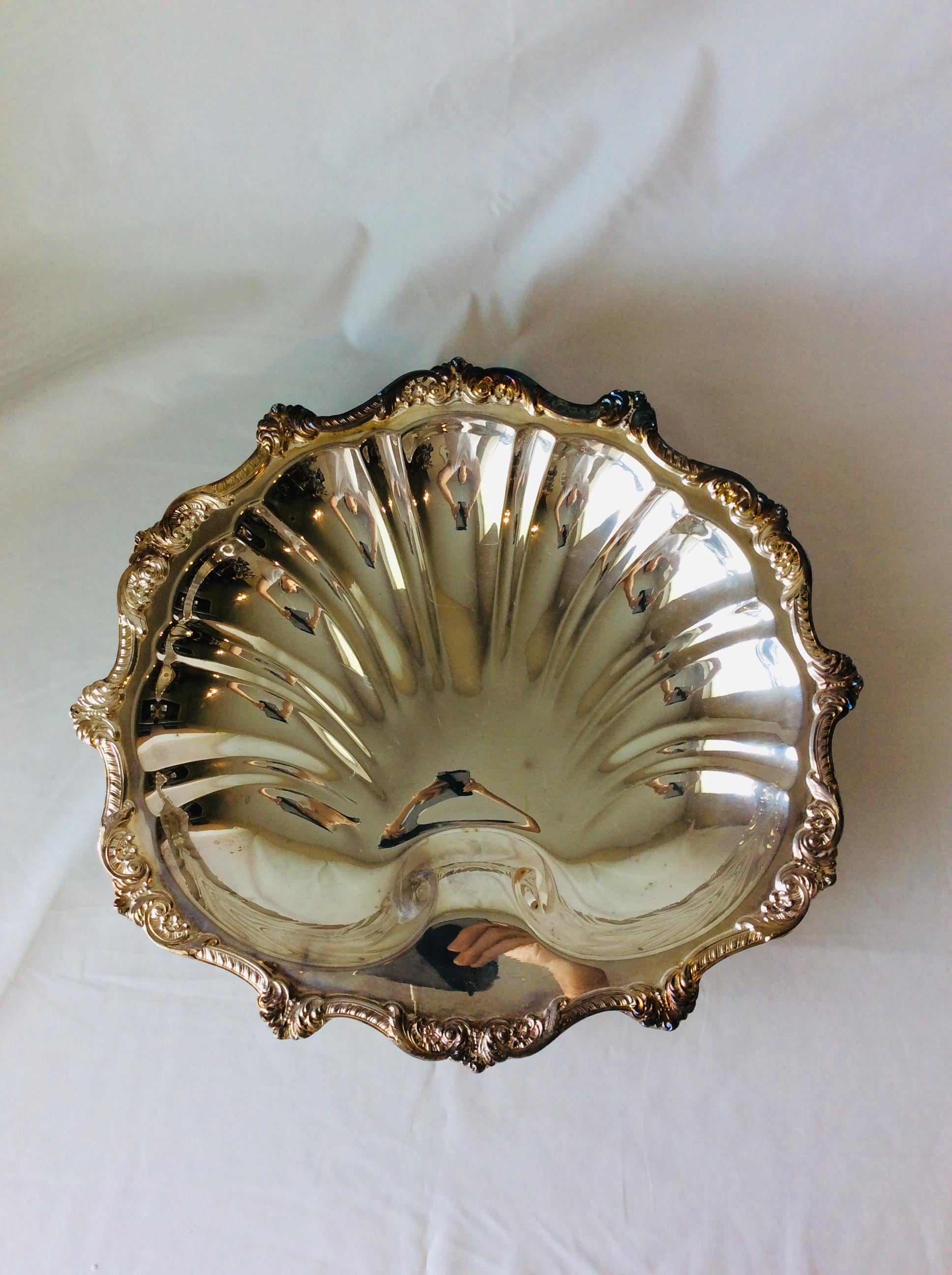 Poole Silver Old English Silverplate Center Piece Bowl Shell Shape