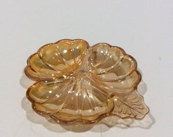 Vintage Jeannette Glass Doric Iridescent Marigold 3 Part Candy/Nut Dish Made in USA Replacement Discounted Discontinued VintageFindsFound