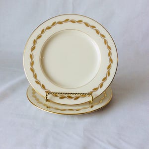 Golden Wreath von Lenox Brotteller 2er Set Made in USA Ersatz im Ruhestand Elfenbein China Gold Laurel Auf Rim Gold Rand VintageFindsGefunden