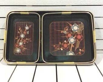Toyo Black Lacquer Ware Nested Serving Trays Set of 3 Made in Japan Replacement Discontinued VintageFindsFound Retro