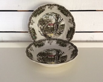 The Friendly Village Pattern  Set of 2 Johnson Brothers Fruit/Dessert/Sauce Bowls in Made in England Replacement VintageFindsFound