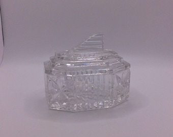 Vintage Art Deco Clear Cut Glass Vanity/Trinket Box VintageFindsFound  Beautiful Condition Sharp Lines with an Art Deco Design Maker Unknown