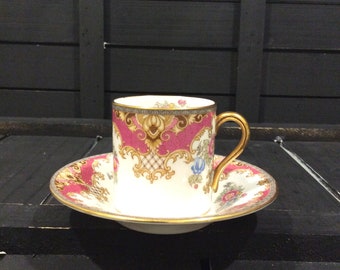 Shelley Potteries Flat Demitasse Cup & Saucer Set in Sheraton Pink Made in England for T.M. James and Sons VintageFindsFound