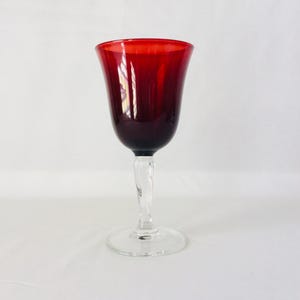 Casual Settings Ruby Wine Goblet by Cristal D&#39;Arques-Durand VintageFindsFound Made in France Red Bowl Clear Stem Heavy Goblet Vintage