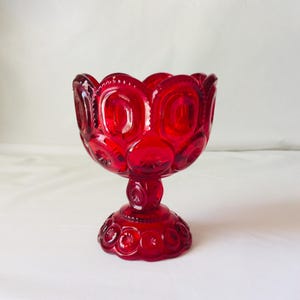 Ruby Moon and Stars Open Candy Dish Made in USA Replacement Vintage Discontinued VintageFindsFound LE Smith LG Wright Retro Red