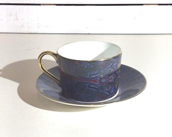 Ralph Lauren King Charles Paisley platt kopp och fat av Wedgwood Tillverkad i England VintageFindsFound guldkant