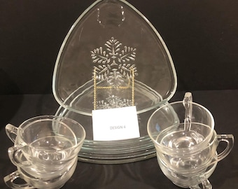 Juego de aperitivos Indiana Glass Snowflake, platos de invierno vintage, juego retro MCM