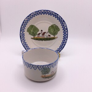 Vintage Lunéville St. Clément Cup and Saucer, Hand Painted French Faience