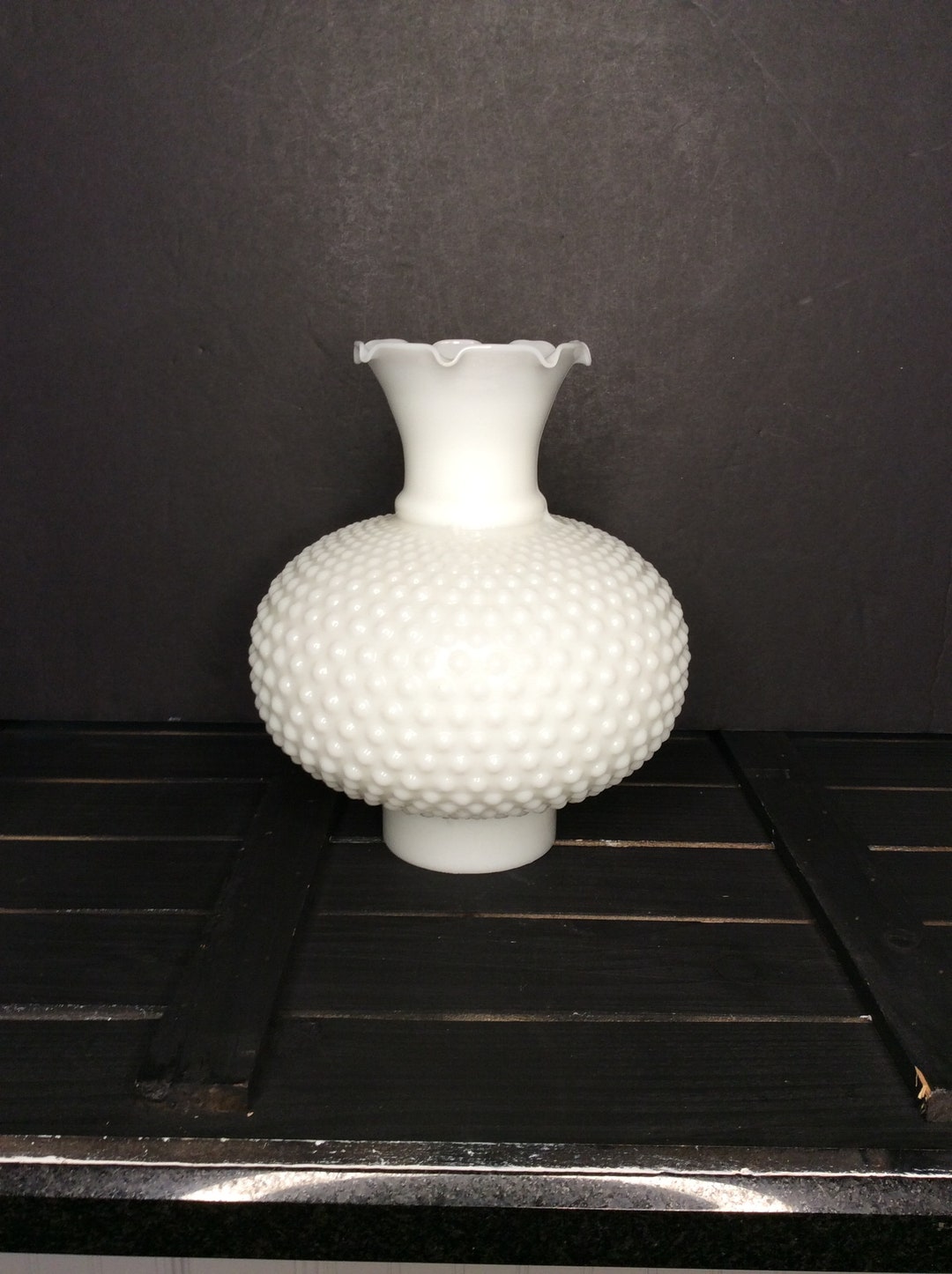 Vintage White Hobnail Globe With Crimp Top for Hurricane Lamp