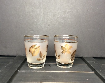 Libbey Glass Company Golden Foliage Flat Juice Glasses Set of 2 Made in USA Replacement Discontinued VintageFindsFound Retired