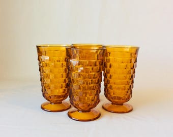 Vintage Colony Whitehall Amber Flared Isteglas (Set om 4)