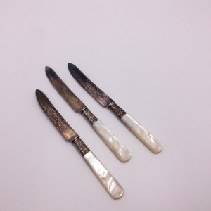 Landers, Frary & Clark Pearl Handle Fruit Knives Set of 3 Vintage  VintageFindsFound Mother of Pearl Sterling Stainless