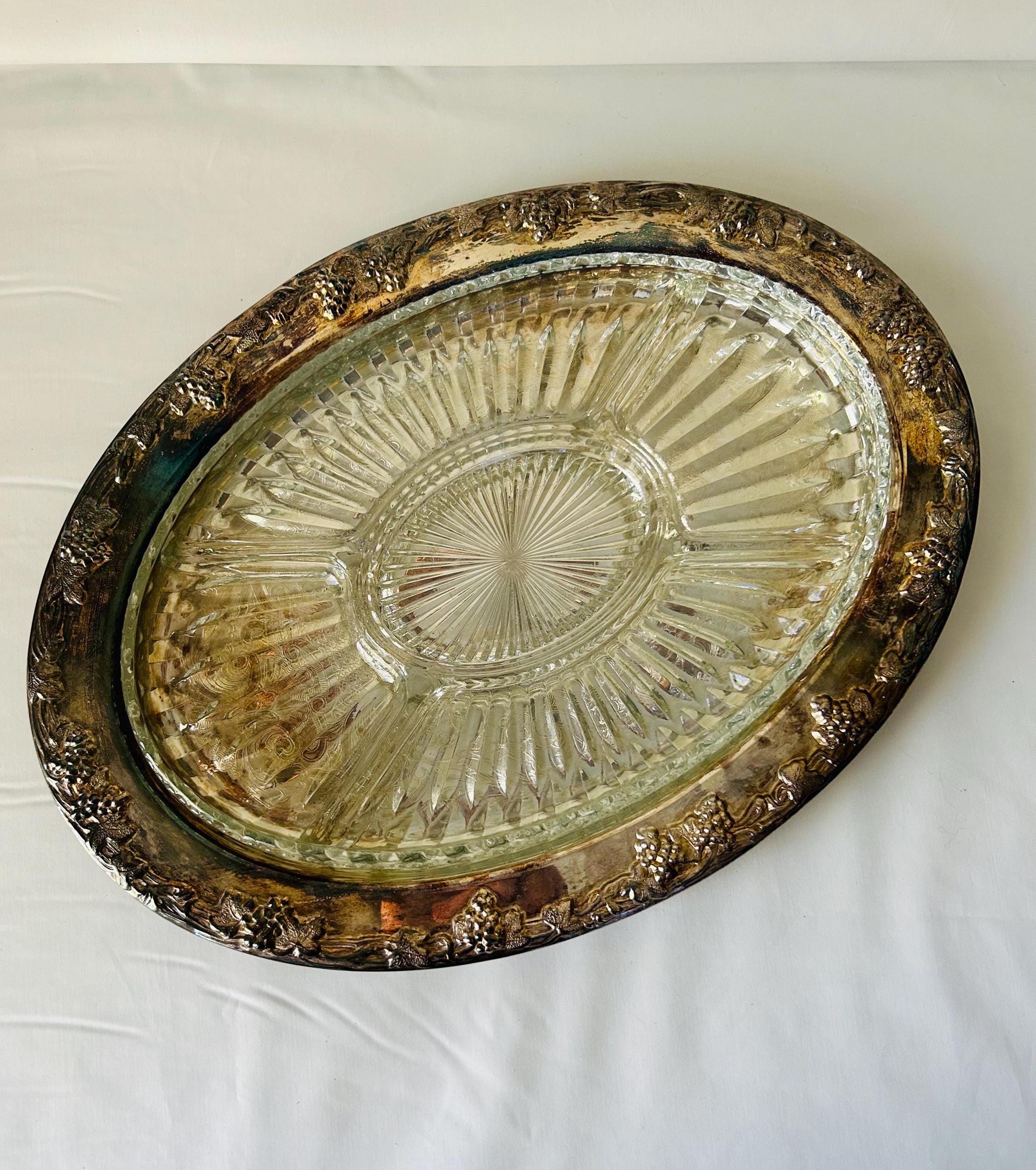 Newport by Gorham YB1668 Silver Plate Tray With Glass Relish