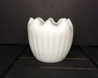 Vintage Translucent Milk Glass Rose Bowl with Ruffled Edge Replacement Discontinued VintageFindsFound Milk Glass Collector