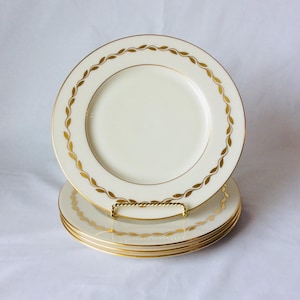 Juego de 4 platos para ensalada Golden Wreath de Lenox, fabricados en EE. UU., de repuesto, de porcelana marfil retirada, con borde dorado y laurel dorado VintageFindsFound