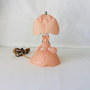 Southern Belle Frosted Pink Bedside Lamp L.E. Smith Molded Glass Art Deco VintageFindsFound Nursery Lighting Girls Room Lighting