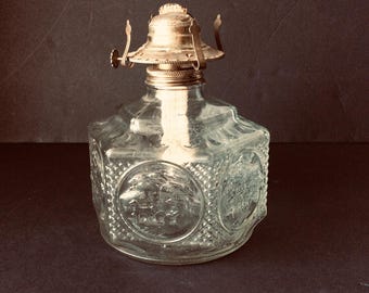 Lamplight Farms Oil Lamp Embossed Glass No Chimney VintageFindsFound