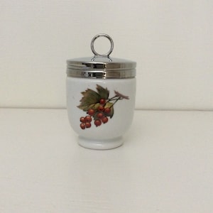 Royal Worcester Evesham Gold King Size Egg Coddler Made in England Replacement VintageFindsFound Peach Currant Metal Lid Metal Rim