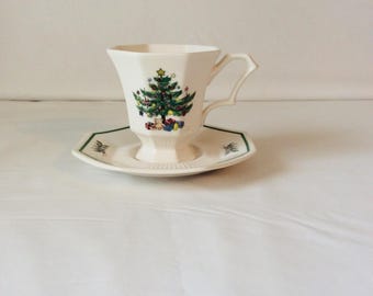 Christmastime by Nikko Cup and Saucer Octagonal Shape Christmas Tree VintageFindsFound Holiday Entertaining