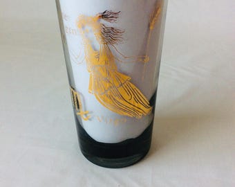 Virgo Zodiac Highball Tumbler Federal Glass Company Smoke Colored Glass Made in USA VintageFindsFound MCM Barware Retro Barware