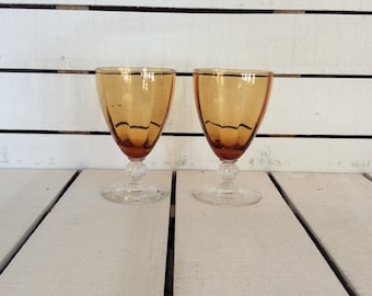 Aurora Amber Liquor Cocktail Glasses by Cambridge Set of 2 Stem 1066 Made in USA Replacement Discontinued VintageFindsFound Retro