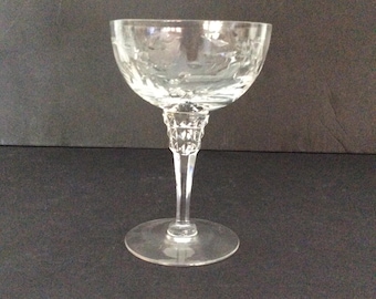 Pomona by Tiffan-Franciscan Tall Sherbet/Champagne Glass Polished Cut Leaves Crystal VIntageFindsFound American Crystal