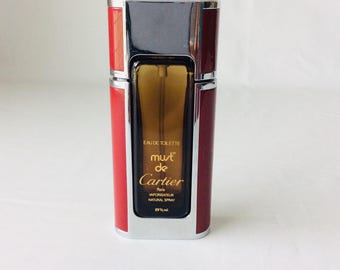 Must de Cartier Red and Silver Eau de Toilette Holder with empty bottle 50 ml Made in France VintageFindsFound