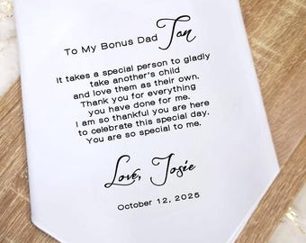 Personalized Wedding Handkerchief Gift: Bonus Dad, Stepfather