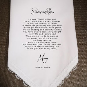 Daughter Wedding Handkerchief Gift From Mom, Bride gift from Mom, Printed handkerchief, Customized your own message, 8148