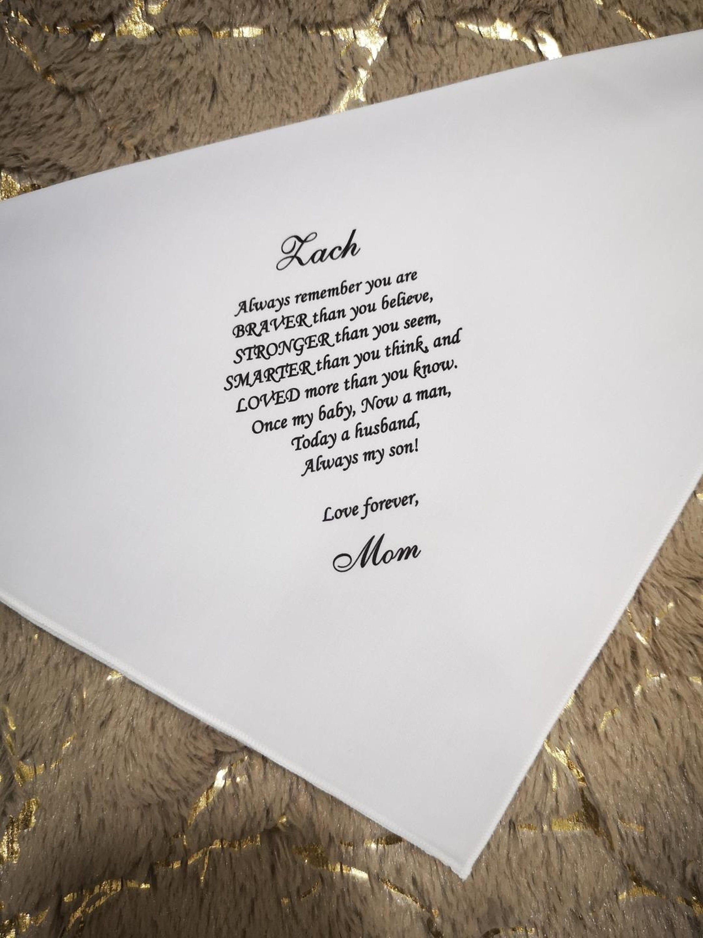 Son Wedding Handkerchief Gift From His Mom, Printed handkerchief, Customized your own message, 8149