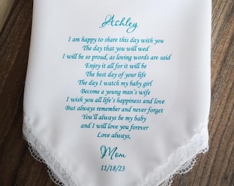 Daughter Handkerchief, Bride gift from Mom, To my Daughter on her wedding day, Handkerchief gift, Bride present gift from mom, 8097B