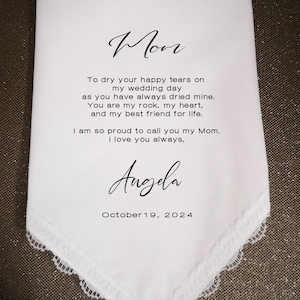 Mother of the bride handkerchief, Mom hankie from daughter, Thoughtful wedding gift for Mom, Long-lasting keepsake gift for Mother, 8110