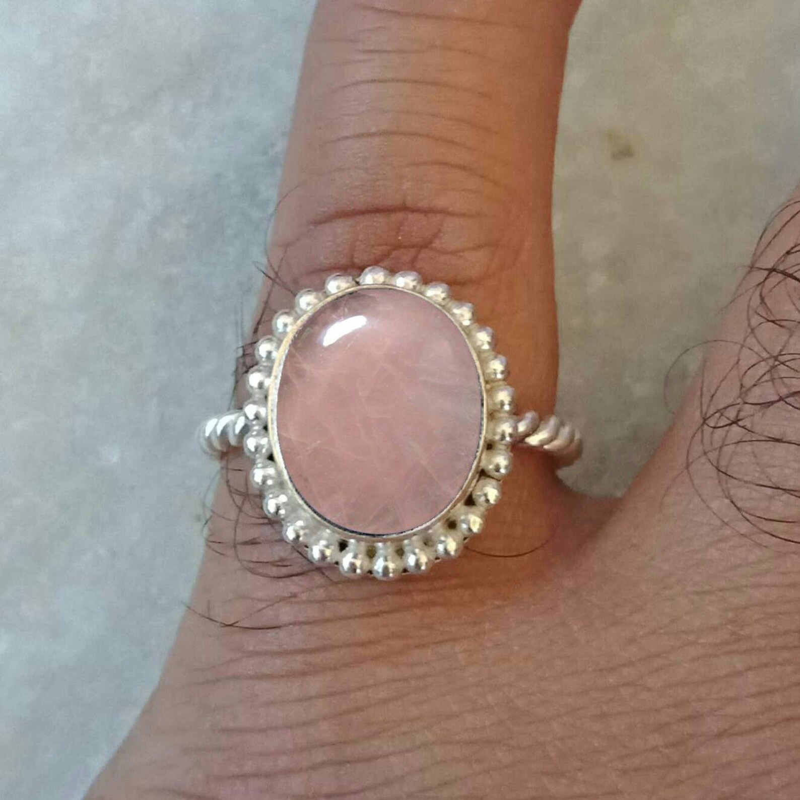 Rose Quartz Ring 925 Stetling Silver Ring Boho Ring Pink Etsy