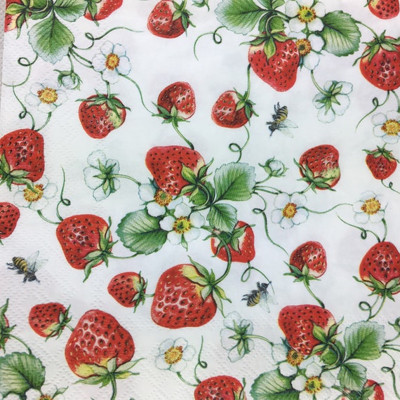 20 Paper Party Napkins Strawberries All Over White Pack Of 20 Etsy