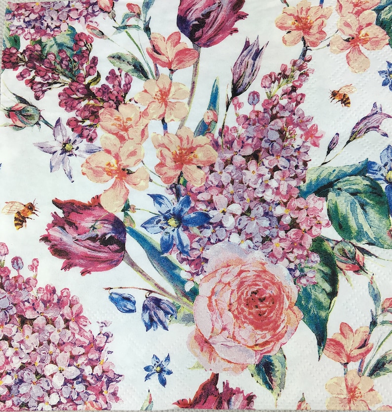 5 Paper Party Napkins Flower Composition pack of 5 3 ply tissue Luxury Serviettes Free UK postage